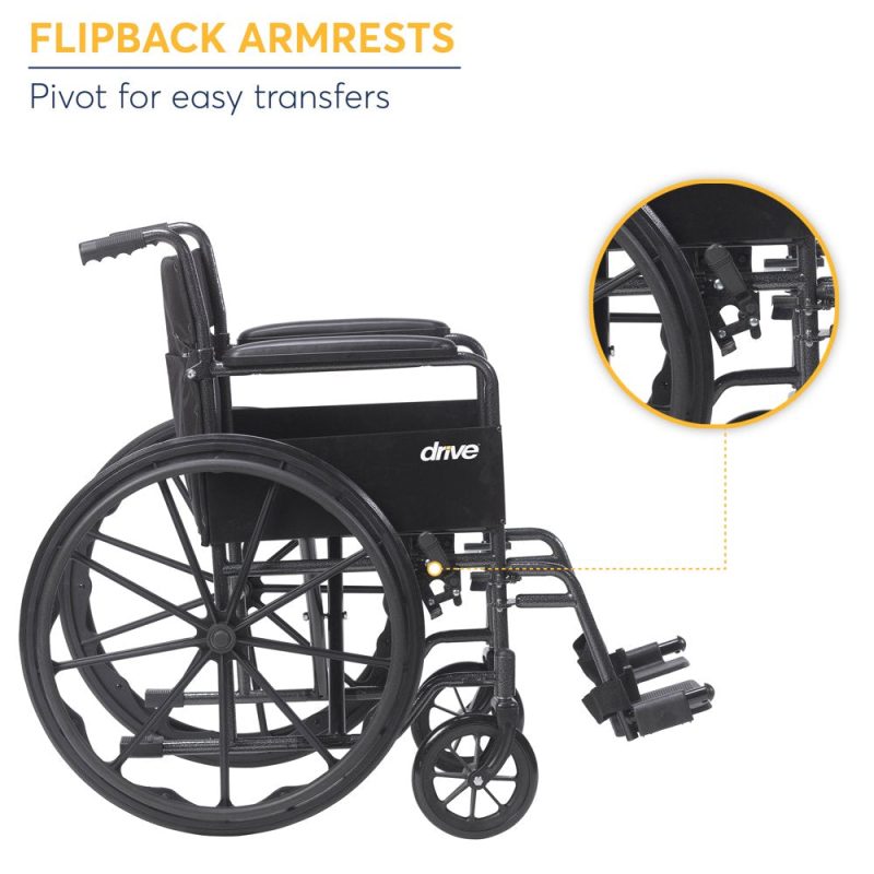 Drive Medical Silver Sport 1 Wheelchair with Full Arms and Swing Away Removable Footrest - Image 2