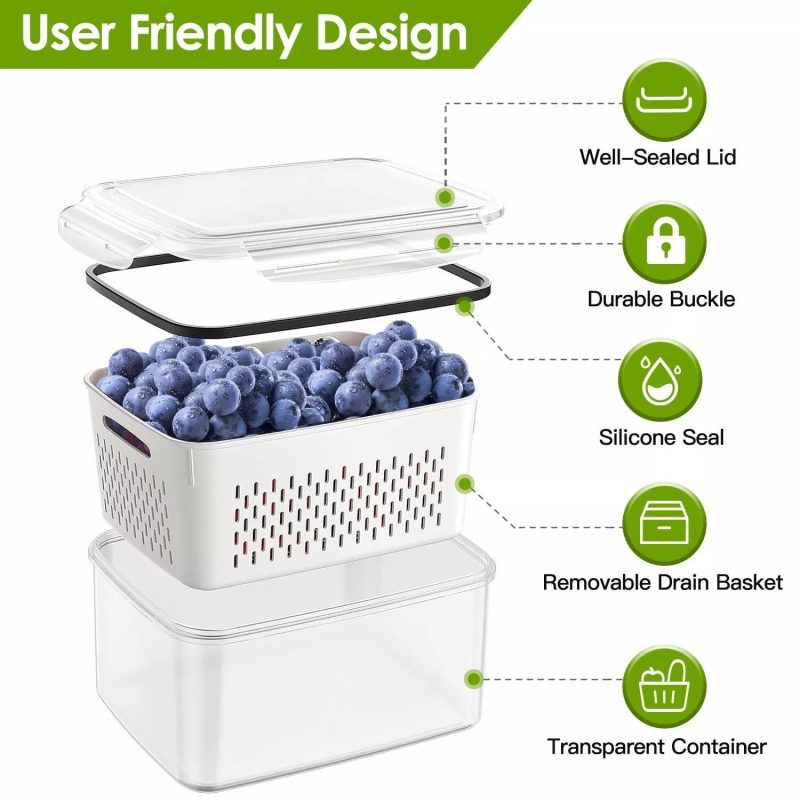 5-Pieces Fruit Vegetable Storage Containers For For Fridge With Lids & Colanders - Image 9