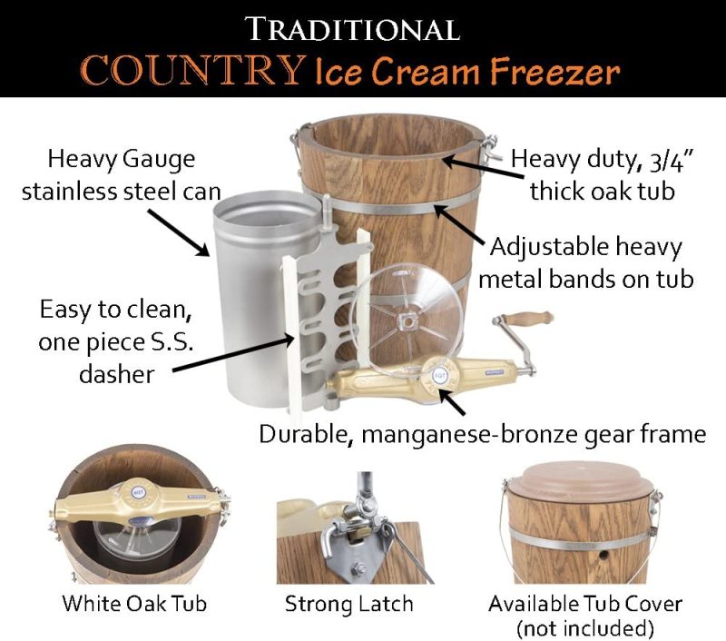 6 qt Country Ice Cream Maker – Classic Wooden Tub – Hand Crank - Image 6