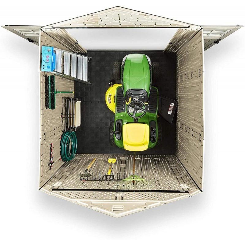 Rubbermaid 7×7 Ft Durable Weather Resistant Resin Outdoor Garden Storage Shed with Windows and Utility Hooks, Sand - Image 8