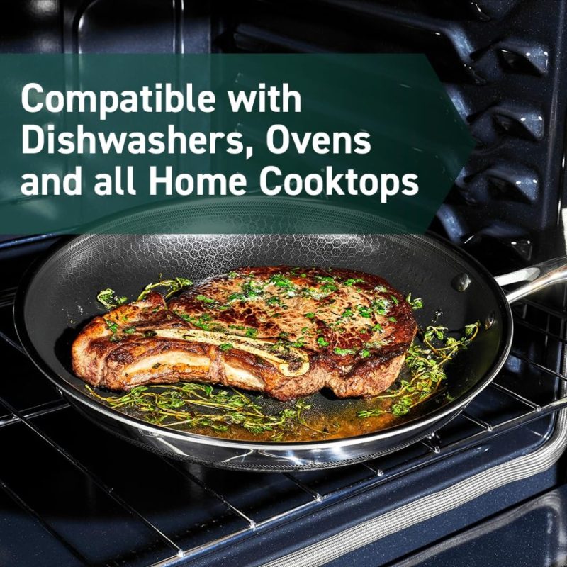 HexClad 6-Piece Hybrid Nonstick Fry Pan Set with Lids, Stainless Steel, 8/10/12-Inch, Oven & Dishwasher Safe - Image 3