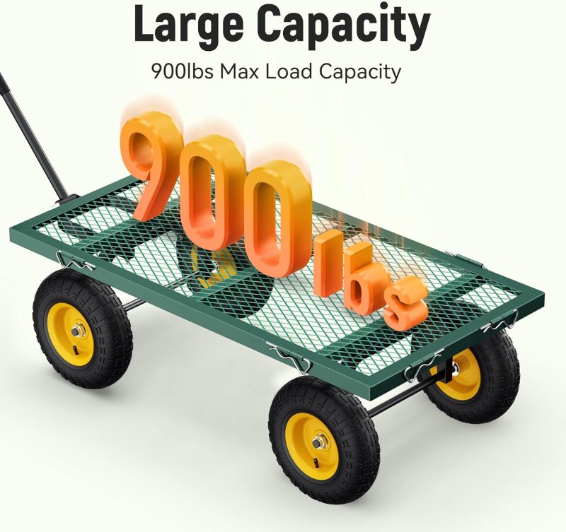 Steel Garden Cart, 2-in-1 1400 lbs Heavy Duty Utility Wagon, with Removable Mesh Sides to Convert into Flatbed, 240° U-Turn 13" Pneumatic Tires Garden Wagon for Farm Yard Lawn Garden Camping - Image 19