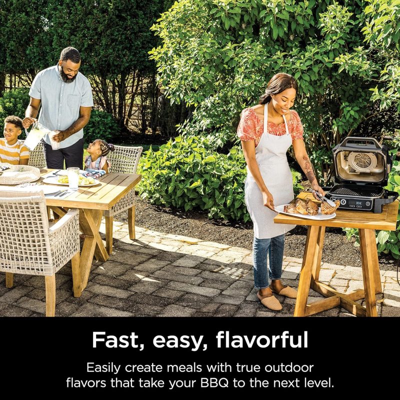 7-in-1 Grill & Smoker with Thermometer, Air Fryer, BBQ, Bake, Roast, Broil – Portable Electric Outdoor Grill, Grey - Image 16