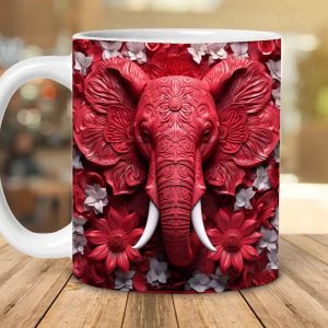 3D Elephant Flowers Mug – Customizable Ceramic Coffee Mug for Animal Lovers
