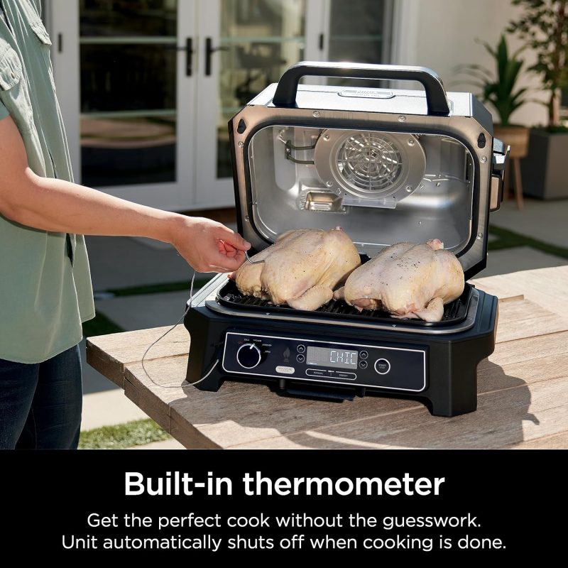 7-in-1 Grill & Smoker with Thermometer, Air Fryer, BBQ, Bake, Roast, Broil – Portable Electric Outdoor Grill, Grey - Image 7