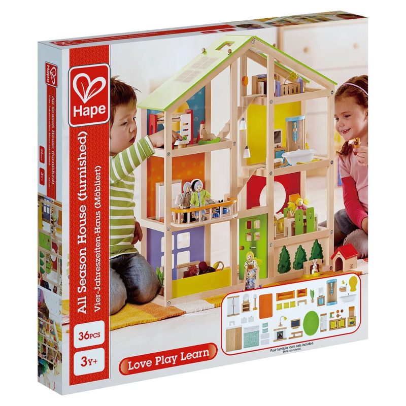Hape All Seasons Wooden Furnished Dollhouse Playset - Image 4