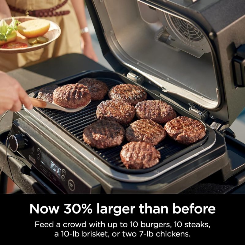 7-in-1 Grill & Smoker with Thermometer, Air Fryer, BBQ, Bake, Roast, Broil – Portable Electric Outdoor Grill, Grey - Image 6