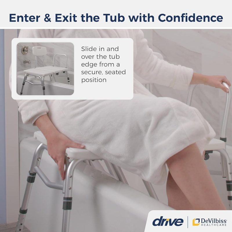 Drive Medical Splash Defense Tub Transfer Bench for Bathtub with Curtain Guard Protection, White - Image 2