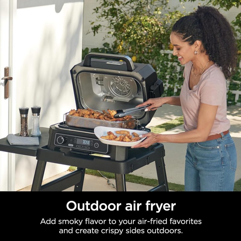 7-in-1 Grill & Smoker with Thermometer, Air Fryer, BBQ, Bake, Roast, Broil – Portable Electric Outdoor Grill, Grey - Image 4