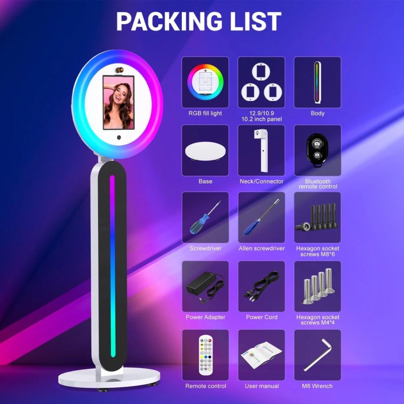 IPad PhotoBooth Stand with Light Ring Portable Stand Selfie Machine for Any iPad with Remote APP Control - 图片 3