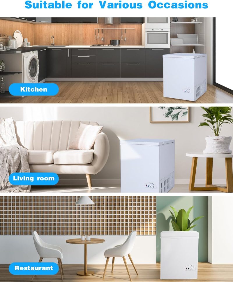 3.5 Cu.Ft Chest Freezer with a Removable Basket 7 Gears Adjustable Temperature Control(-18°F to -46°F), Deep Compact Freezer for Garage, Office, Basement, House, Kitchen, Shop, RVs-White - Image 6