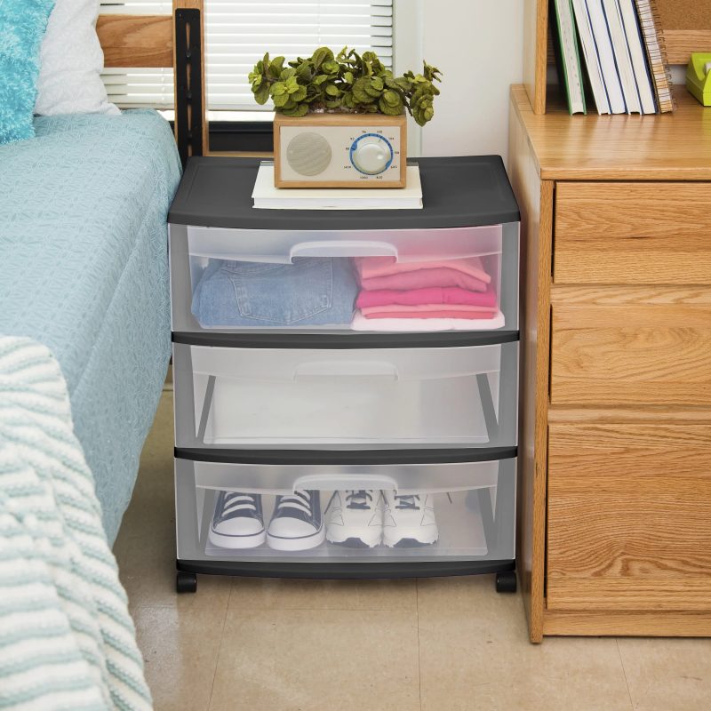 Sterilite Wide 3 Drawer Cart Black - Image 5