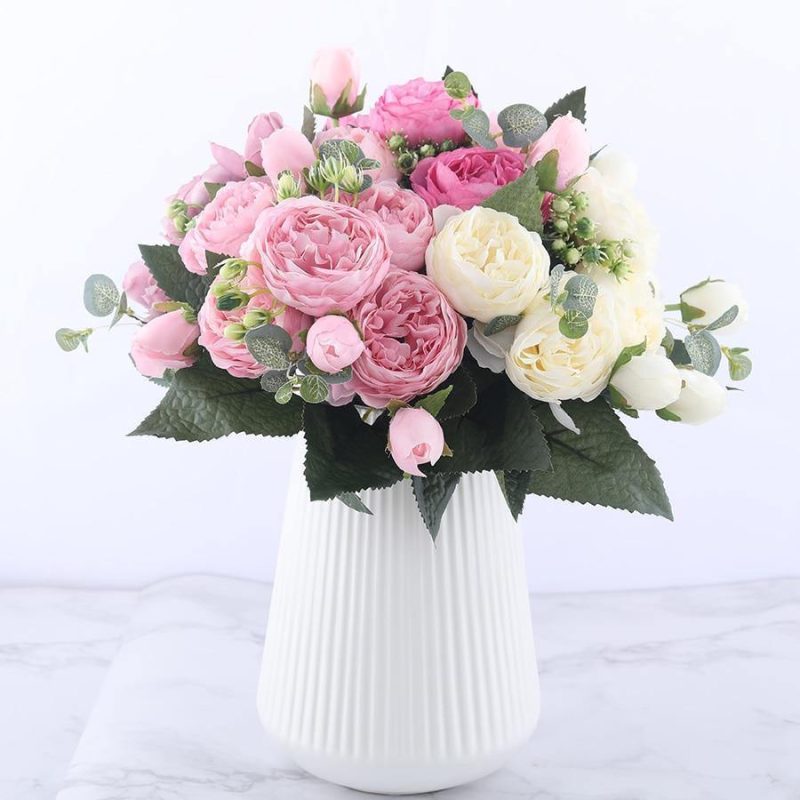 9-Piece Faux Silk Peonies Artificial Flowers - Image 2