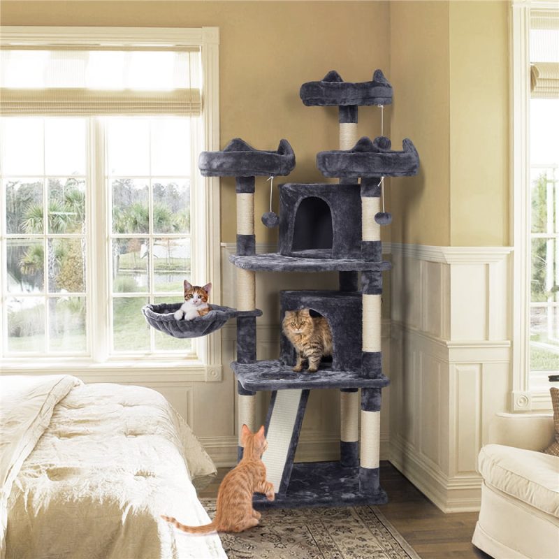 Topeakmart 69'' Large Cat Tree Tower with 2 Condos and Scratching Post, Dark Gray - Image 9