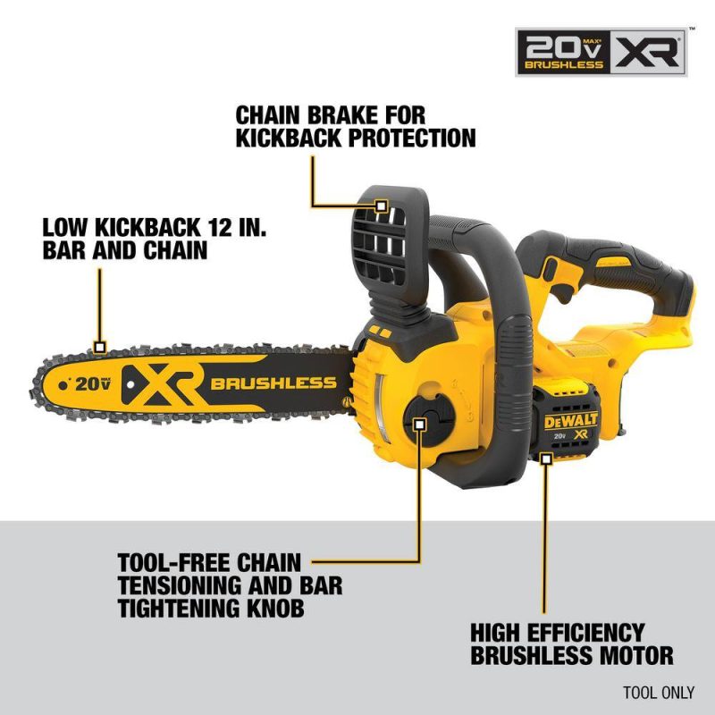 DW 20V MAX 12in. Brushless Battery Powered Chainsaw Tool Only DCCS620B - Image 2