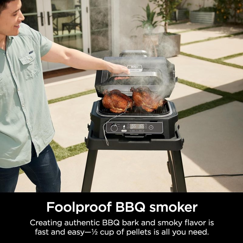 7-in-1 Grill & Smoker with Thermometer, Air Fryer, BBQ, Bake, Roast, Broil – Portable Electric Outdoor Grill, Grey - Image 3