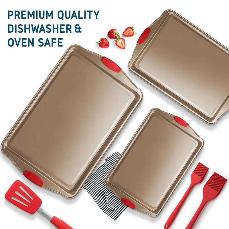 6 Piece Baking Sheet Pan Set Nonstick Cookie Sheets Spatula and Silicon Brushes - Image 15