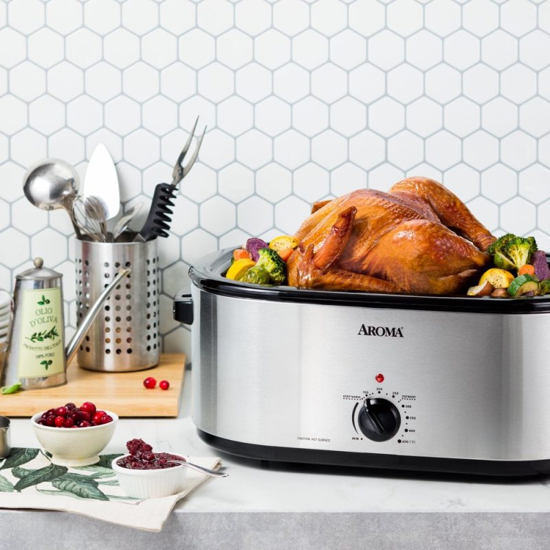 Aroma 22 Quart Electric Roaster Oven Stainless Steel with Self-Basting Lid - Image 3