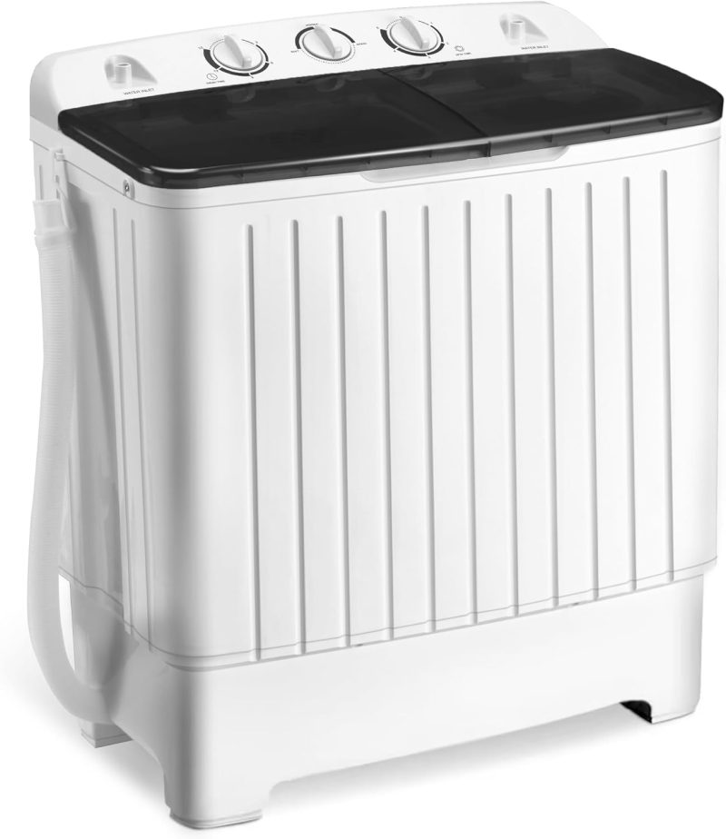 Portable Washing Machine, 15lbs Twin Tub Washer 2 In 1 Mini Compact Laundry Machine, 9lbs+6lbs Washer and Spinner Combo for Dorms, Apartments, RVs(Black) �C 15lbs - Image 5