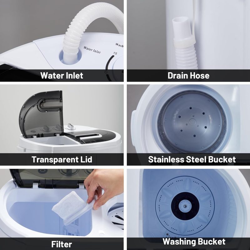 Portable Washing Machine, 15lbs Twin Tub Washer 2 In 1 Mini Compact Laundry Machine, 9lbs+6lbs Washer and Spinner Combo for Dorms, Apartments, RVs(Black) �C 15lbs - Image 13