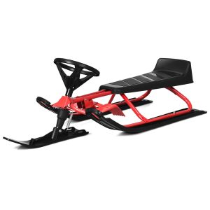Snow Racer Sled, Ski Sled Slider Board with Steering Wheel, Twin Brakes