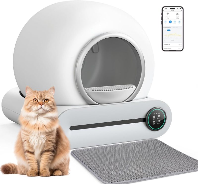 Self Cleaning Cat Litter Box, Automatic Cat Litter Box with Mat & Liners, 65L+9L Large Capacity Self Cleaning Litter Box, APP Control/Suitable for Multiple Cats - Grey - Image 3