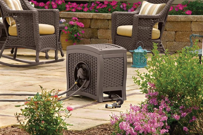 Suncast Aquawinder 125′ Wicker Garden Hose Reel – Lightweight Portable Hands – Free Water Powered Retractable Hose Reel – Java - Image 2
