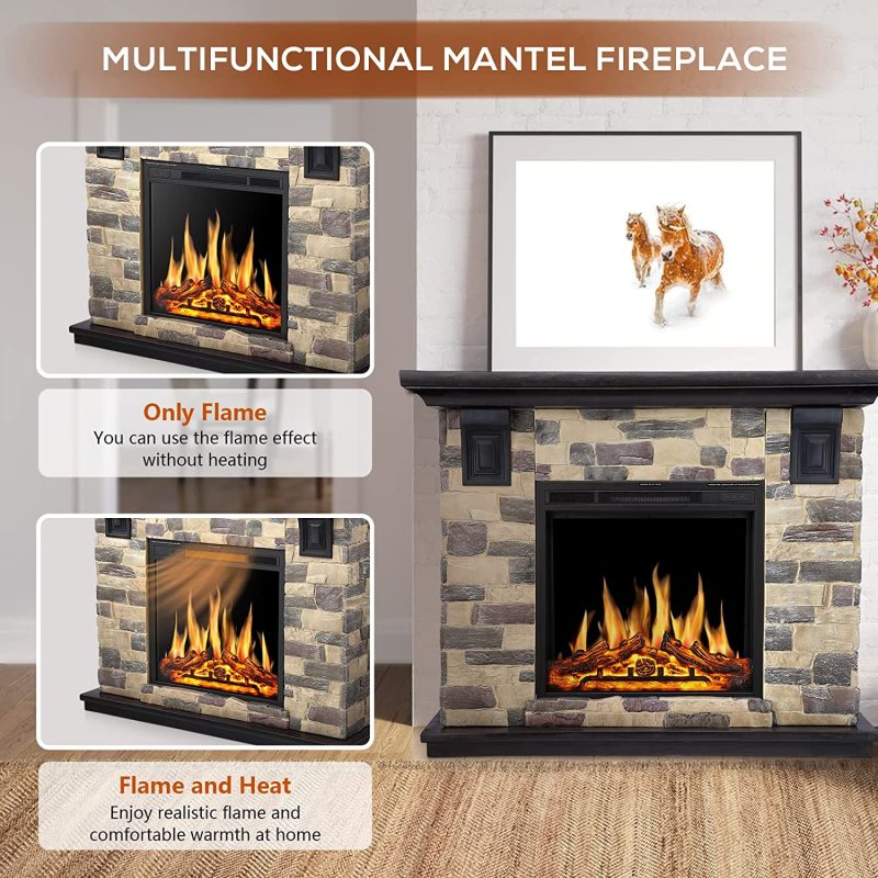 R.W.FLAME Electric Fireplace Mantel Package, 50 inch Freestanding Stone Fireplace Heater TV Stand with Remote Control - Image 4
