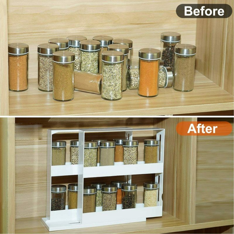 2 Tiers Multi Function Kitchen Storage Seasoning Spice Rack, Rotating Organizer - Image 5