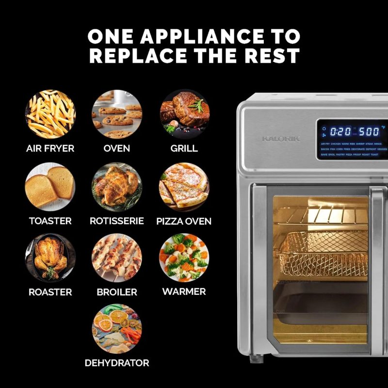Kalorik MAXX庐 Digital Air Fryer Oven, 26 Quart, 10-in-1 Countertop Toaster Oven & Air Fryer Combo-21 Presets up to 500 degrees, Includes 9 Accessories & Cookbook - 图片 4