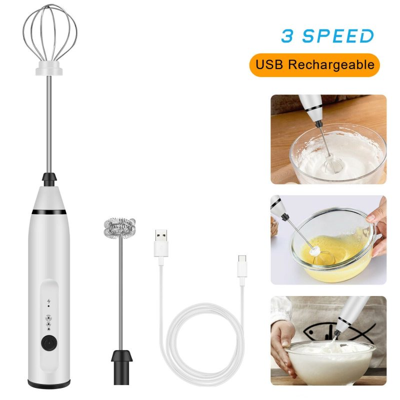 3 Pc Handheld Electric Milk Frother and Egg Beater, USB Charged - Image 4