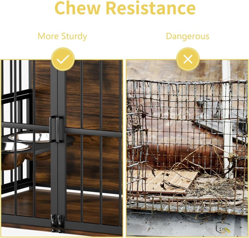 Furniture Style Large Dog Crate with 360° & Adjustable Raised Feeder for Dogs 2 Stainless Steel Bowls -End Table House Pad, Indoor Use,41" L X 24" W 36" H, Classic Brown - Image 10