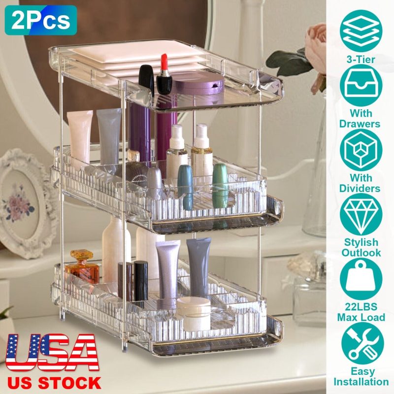 2 Sets-  3-Tier Clear Kitchen Organizer with Dividers - Image 18