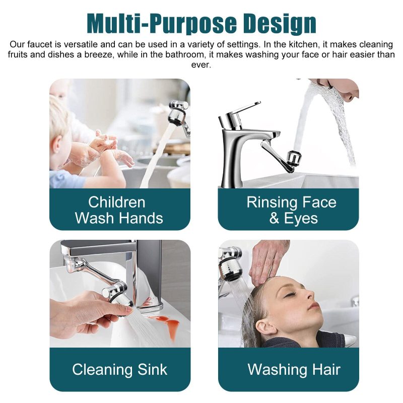 2 Pack Universal 1080° Swivel Extension, Faucet Aerator & Rotater- Robotic Arm Design - Image 6