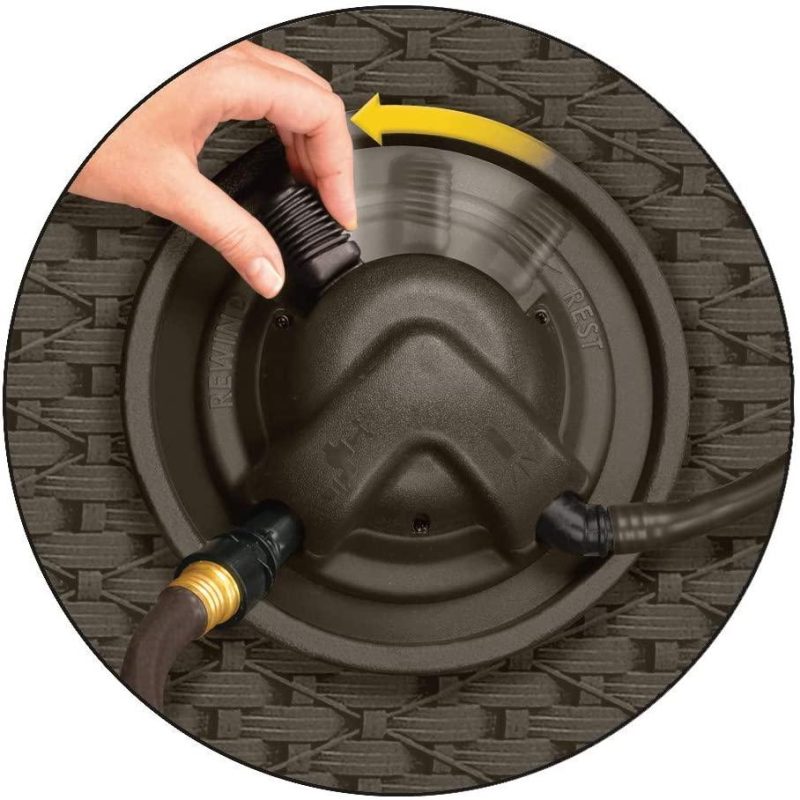 Suncast Aquawinder 125′ Wicker Garden Hose Reel – Lightweight Portable Hands – Free Water Powered Retractable Hose Reel – Java - Image 5