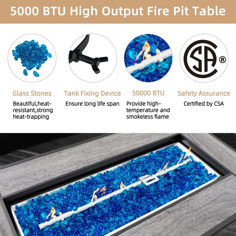 Walsunny 45" Propane Fire Pit Table 50,000 BTU Steel Gas Fire Pit with Lid and Lava Rock Rectangular - Image 10