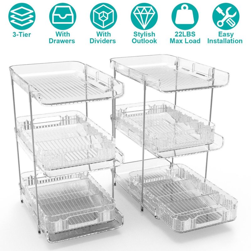 2 Sets-  3-Tier Clear Kitchen Organizer with Dividers - Image 14