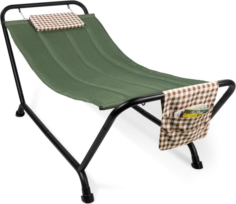 Best Choice Products Outdoor Hammock Bed with Stand for Patio, Backyard, Garden, Poolside w/Weather-Resistant Polyester, 500LB Weight Capacity, Pillow, Storage Pockets - Red - Image 2