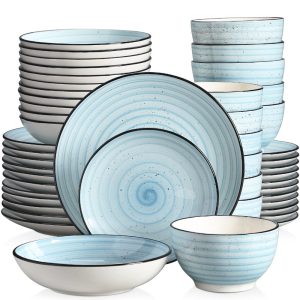 Vancasso 48-Piece Stoneware Dinnerware Set, Blue Dinner Set, Service for 12