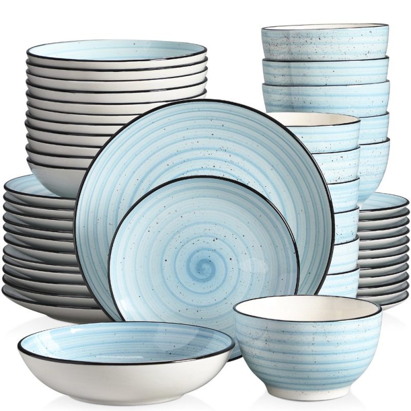 Vancasso 48-Piece Stoneware Dinnerware Set, Blue Dinner Set, Service for 12
