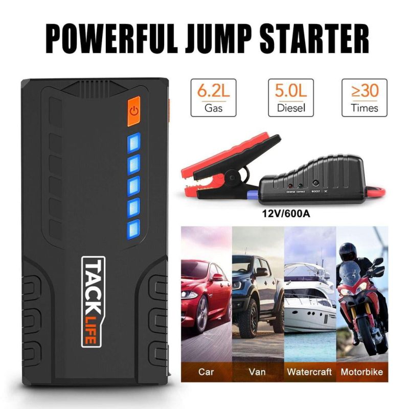Tacklife T6 800A 18000mAh Car Jump Starter for 7.0L Gas & 5.5L Diesel Engines with Quick Charge, LCD Display, Safety Features, Orange - Image 2