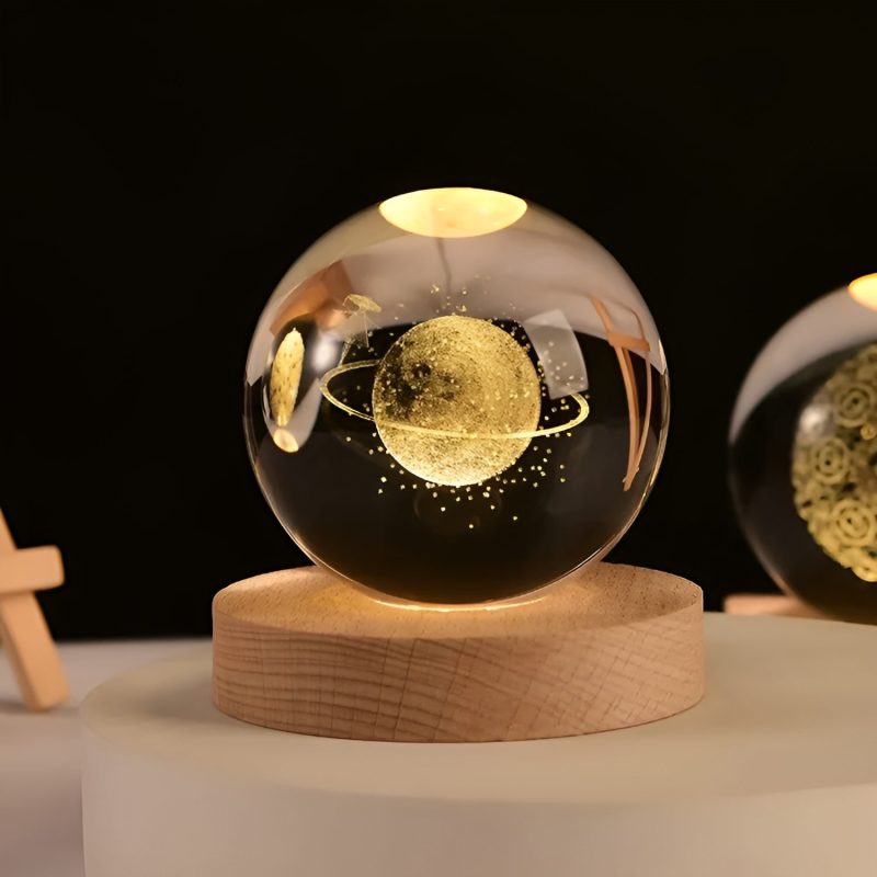 3D Galaxy Crystal Ball Lamp With Wooden Base - Image 6