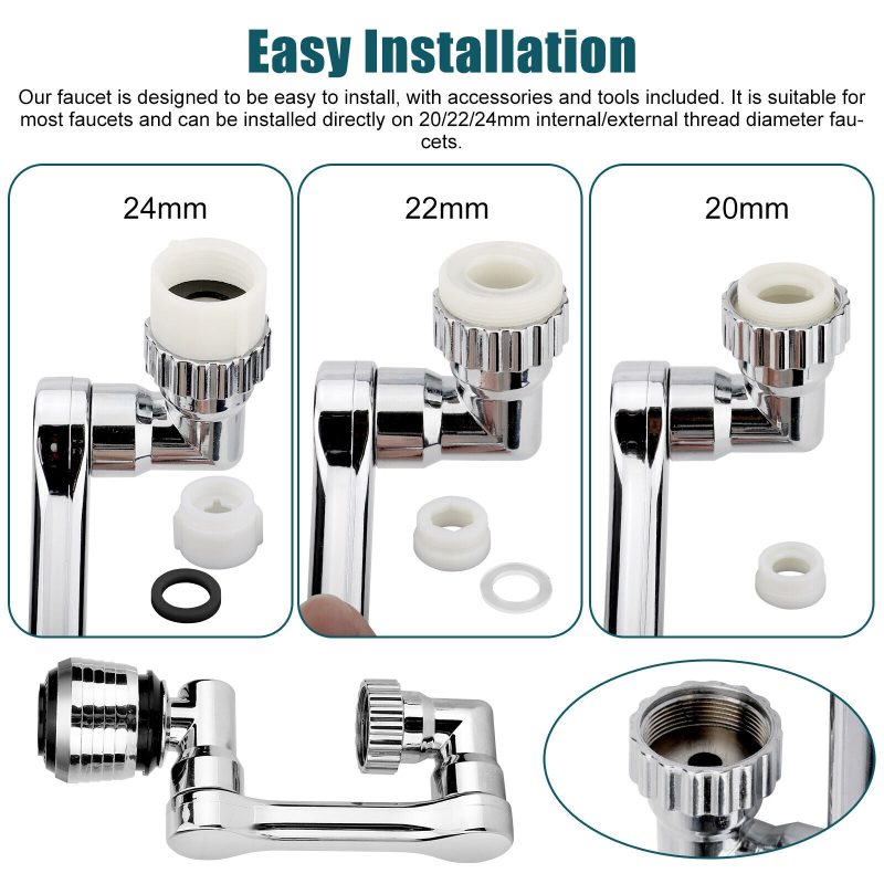2 Pack Universal 1080° Swivel Extension, Faucet Aerator & Rotater- Robotic Arm Design - Image 5