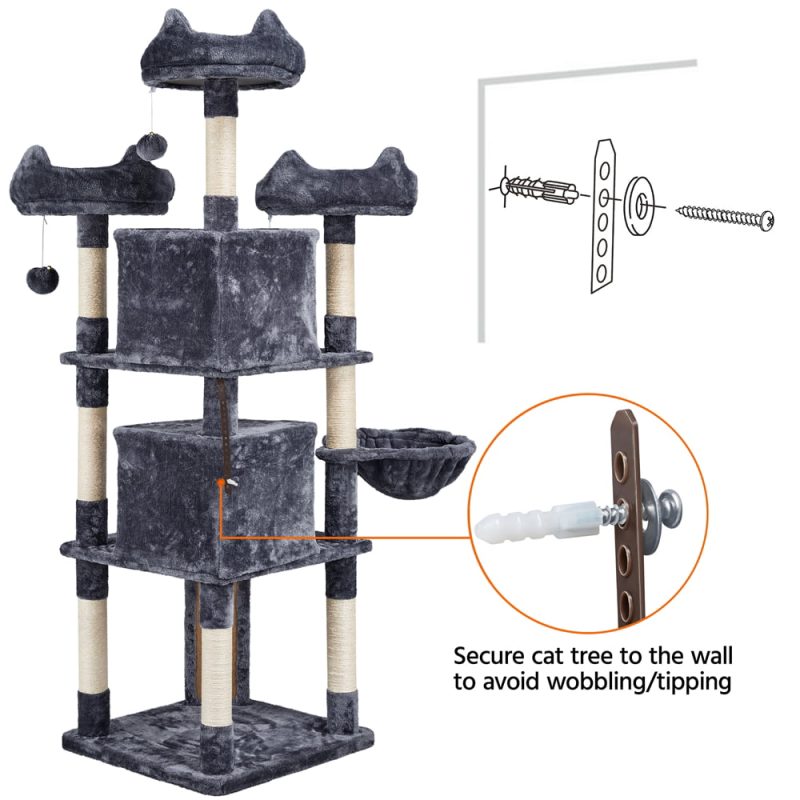 Topeakmart 69'' Large Cat Tree Tower with 2 Condos and Scratching Post, Dark Gray - Image 11
