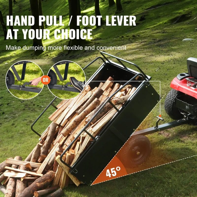 VEVOR Heavy Duty ATV Trailer Steel Dump Cart, 750-Pound 15 Cubic Feet, Garden Utility Trailer with Removable Sides for Riding L - Image 9