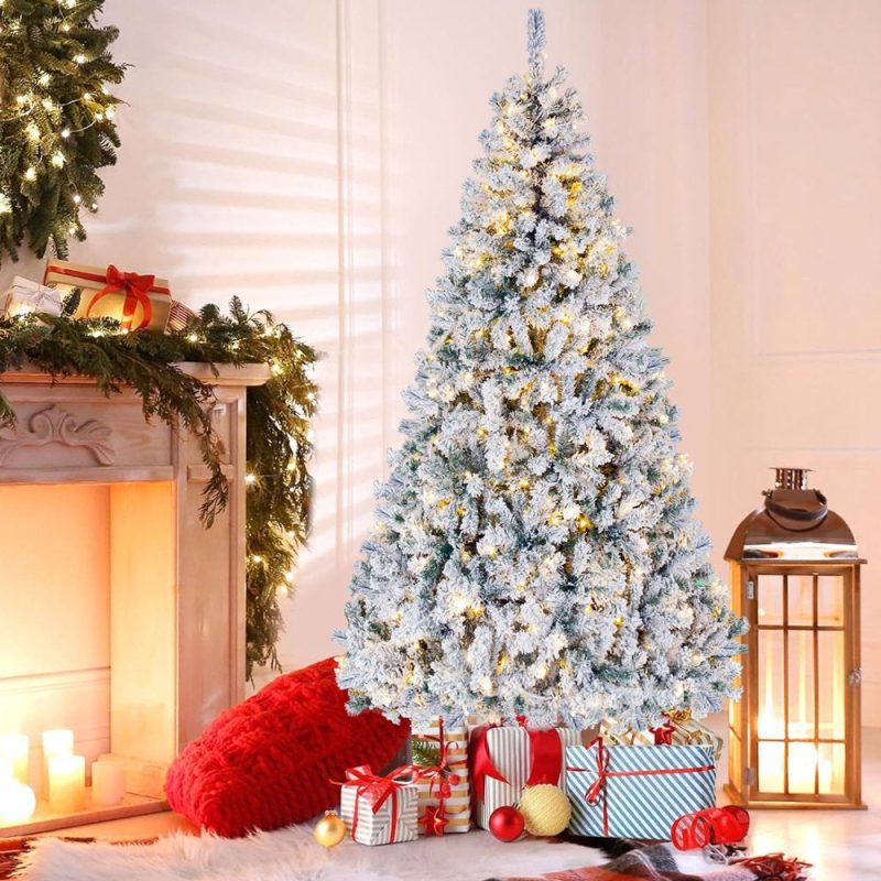 iFanze 6ft Pre-Lit Snow Flocked Christmas Tree with 1000 Tips 250 Warm Lights, Hinged Artificial Holiday Xmas Pine Tree - 图片 14