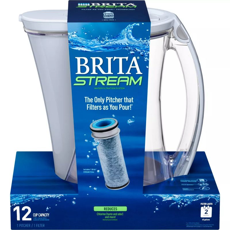 Brita 12-Cup Stream Filter As You Pour Water Pitcher with 1 Filter, Cascade – Ice - Image 5