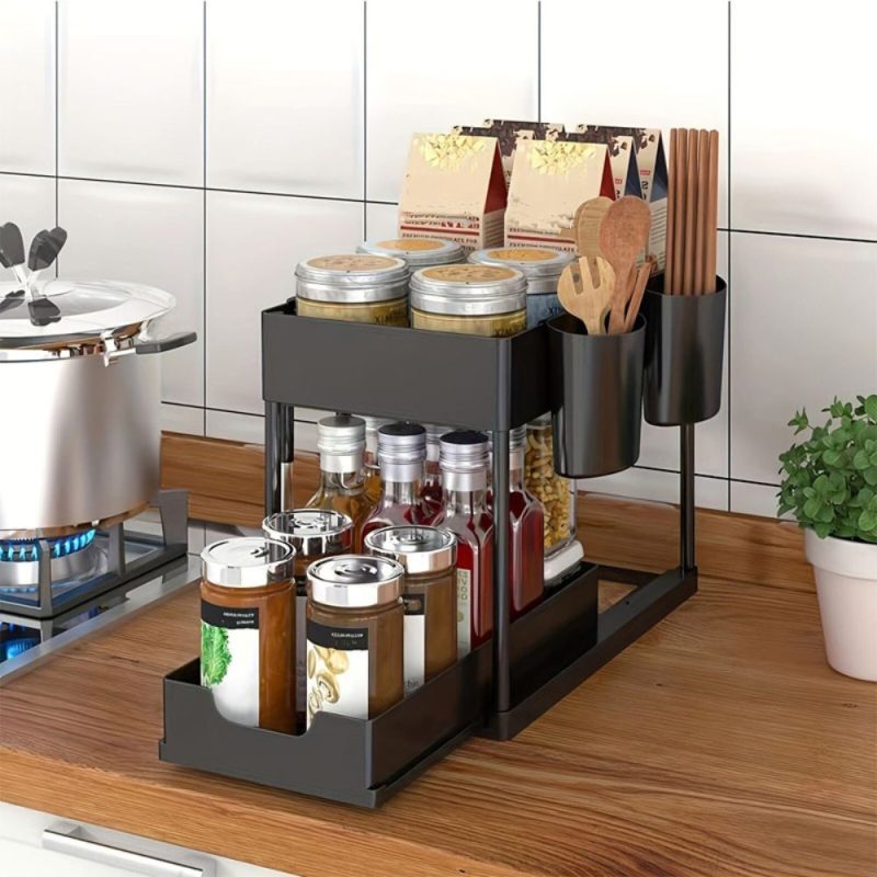 2 Tier Pull Out Cabinet Organizer Sliding Storage Rack - Image 3