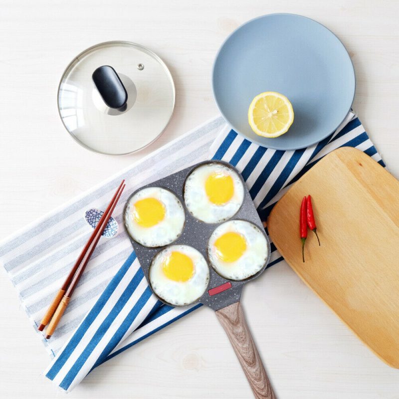 4 Hole Omelet Pan- Burger, Egg, Ham, Pancake Maker With Free Brush & Spatula - Image 12