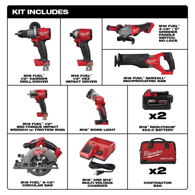 18V M18 FUEL Lithium-Ion Brushless Cordless 7-Tool Combo Kit 5.0 Ah - Image 17